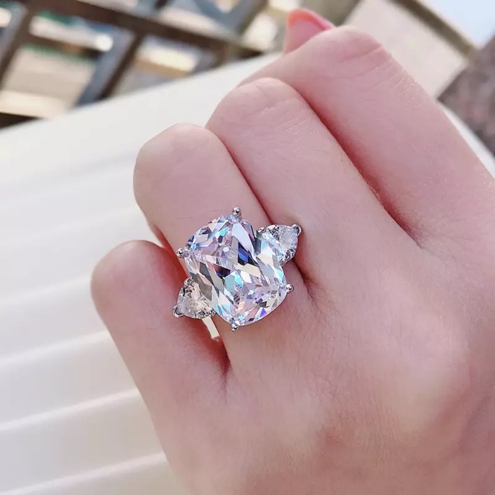 5Ct Cushion Cut Austrian Crystal Solitaire Rings